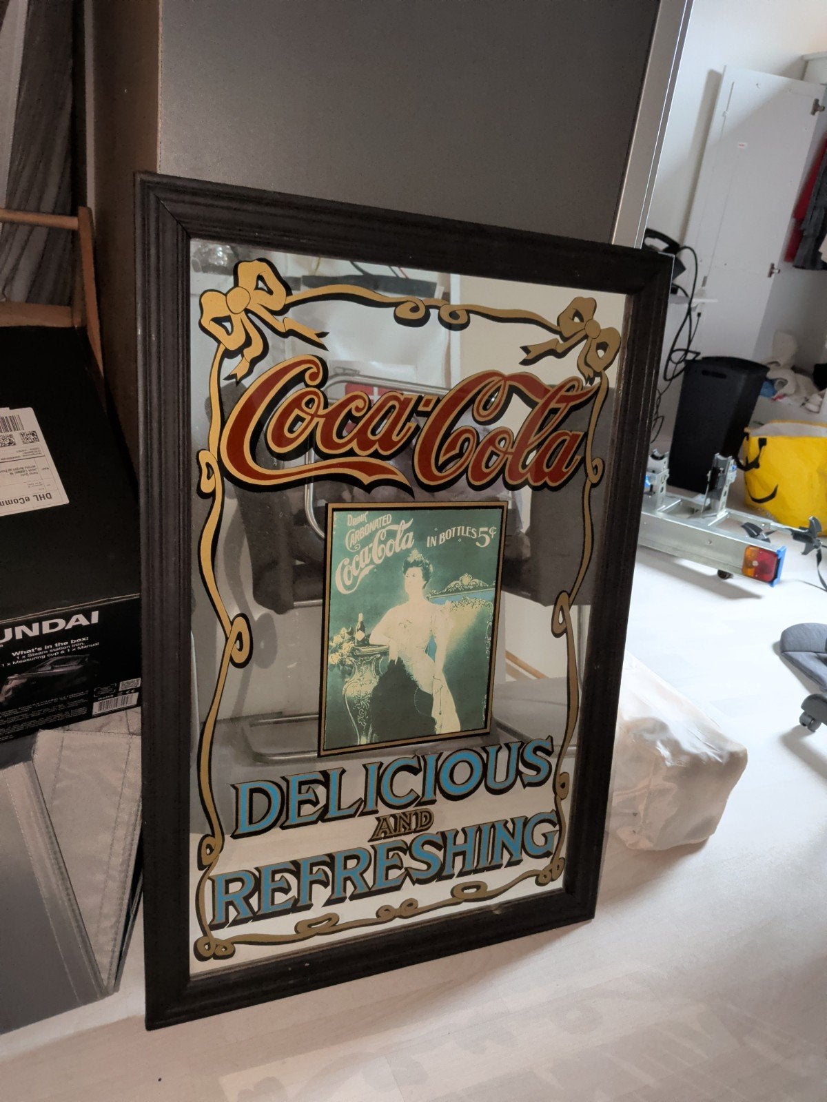 Vintage Coca-Cola spiegel - "Delicious and Refreshing", Ophalen, Rechthoekig, 50 tot 100 cm, 100 tot 150 cm