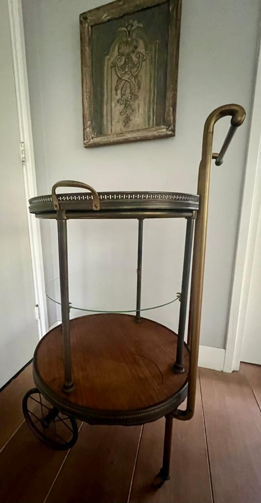 Franse serveertrolley (Hollywood regency stijl), Huis en Inrichting, Tafels | Bijzettafels, Ophalen, Gebruikt, Rond, 55 tot 75 cm