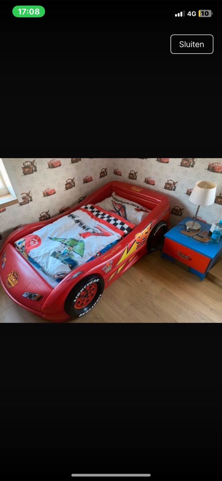 Cars bed, Ophalen of Verzenden, Gebruikt, Minder dan 140 cm, 70 tot 85 cm