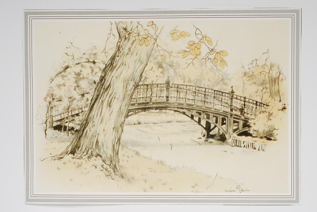 De brug in het park Amsterdam - Anton Pieck, Verzamelen, Verzenden, Zo goed als nieuw, Voor 1940, Prent
