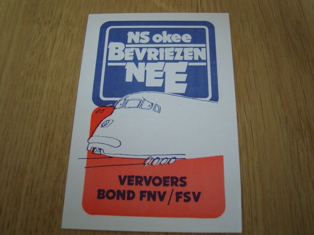 sticker NS okee Bevriezen NEE Vervoers bond FNV / FSV, Verzamelen, Ophalen, Zo goed als nieuw