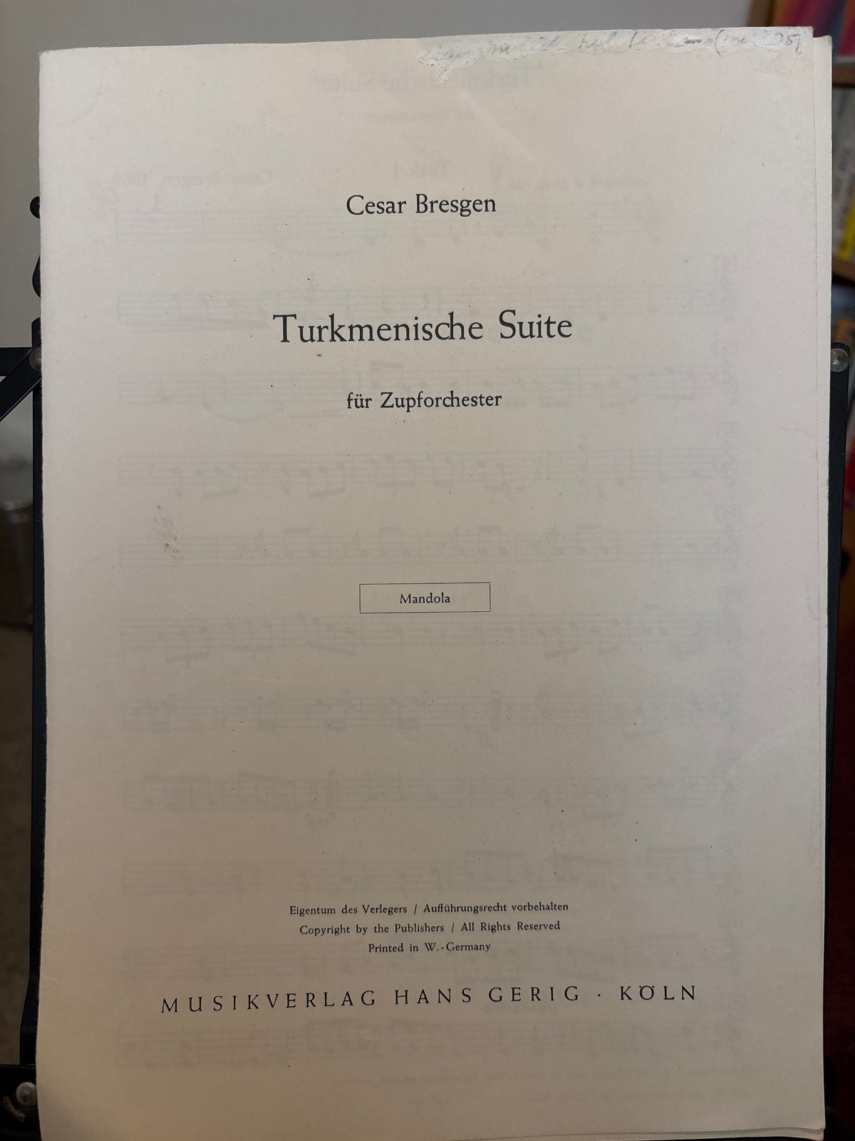 Cesar Bresgen - Turkmenische Suite voor Zupforchester, Klassiek, Ophalen of Verzenden, Artiest of Componist, Gitaar