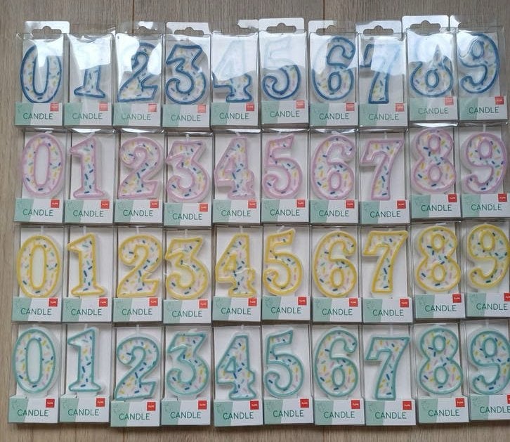 Rommelmarkt/braderie: cijferkaarsjes 0-9, 4 kleuren (nieuw), Ophalen of Verzenden, Nieuw