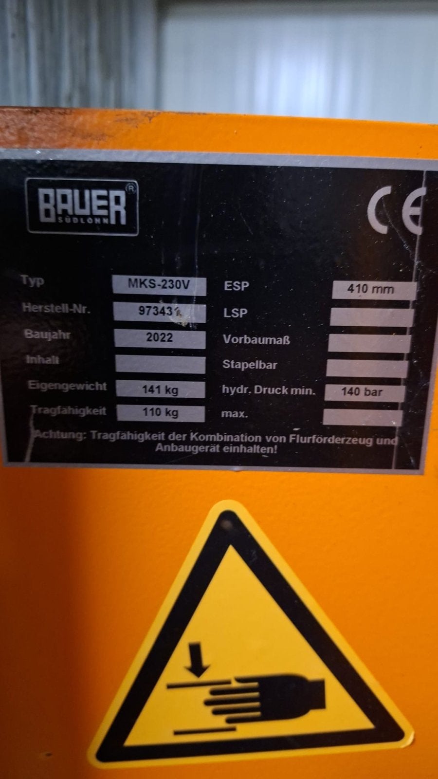 Bauer MKS-230V Aanbouw Apparatuur - Bouwjaar 2022, Tot 1000 kg, Ophalen, Hydraulisch, Voorzetapparatuur