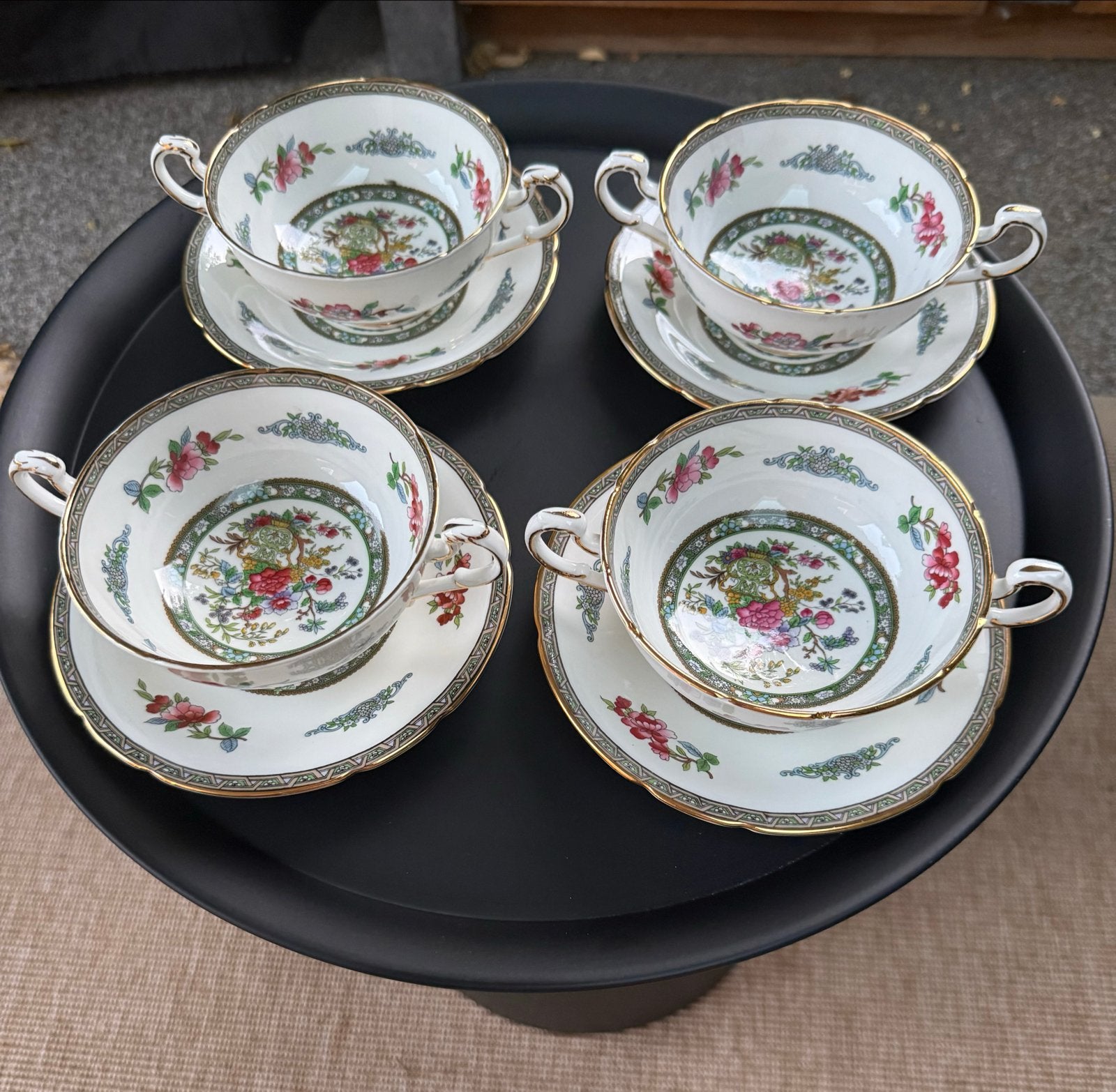 Set van 4 Paragon Tree of Kashmir soepkommen met schotels, Antiek en Kunst, Ophalen