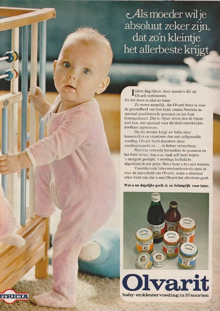 Retro reclame 1971 Nutricia Olvarit baby bij box, Verzamelen, Verzenden, Overige typen