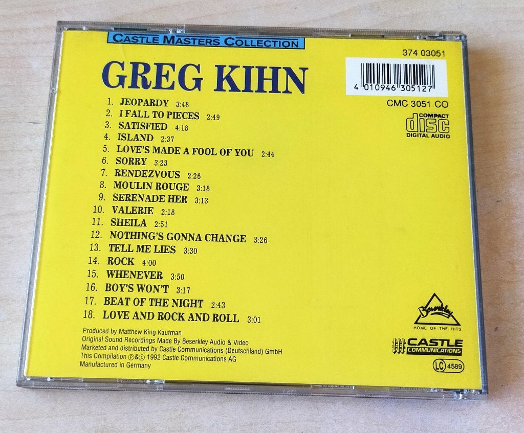 Greg Kihn - Castle Masters Collection CD 1992, Ophalen of Verzenden, Zo goed als nieuw, Poprock