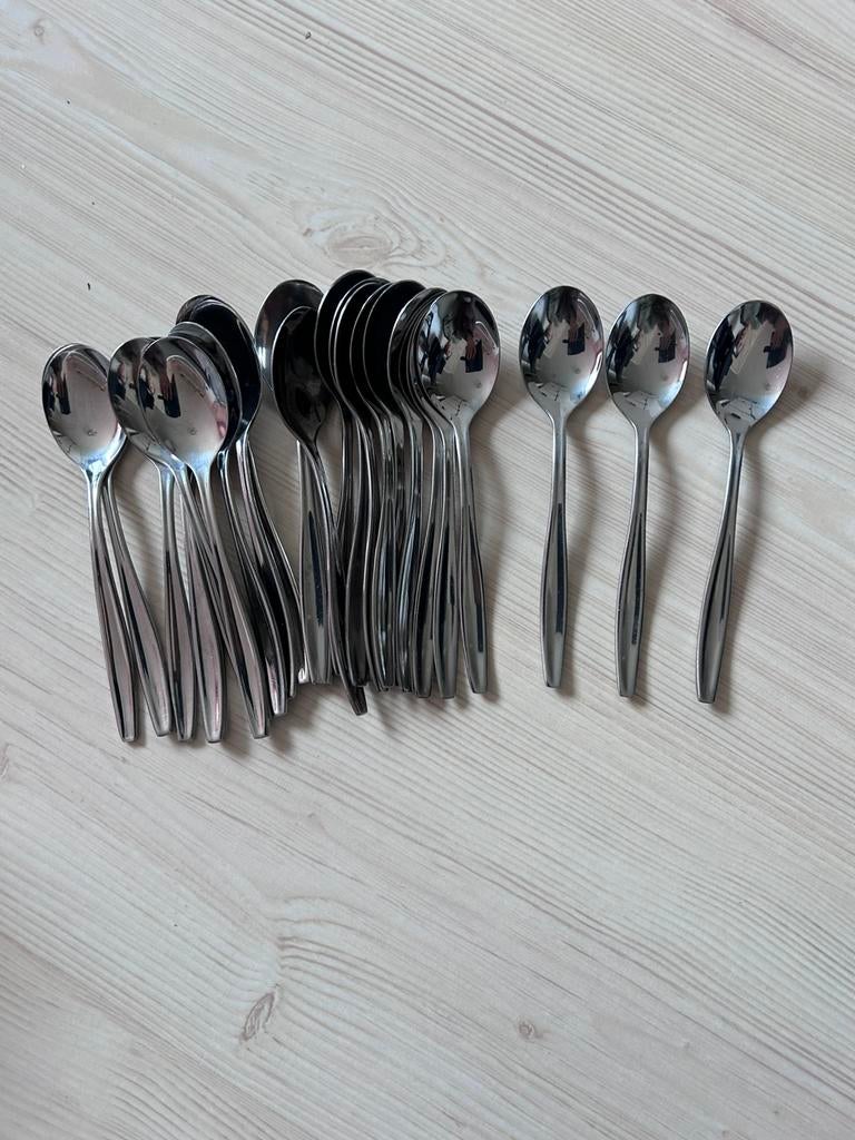 Partij dessertlepels 28 stuks, Ophalen of Verzenden, Gebruikt, Rvs of Chroom