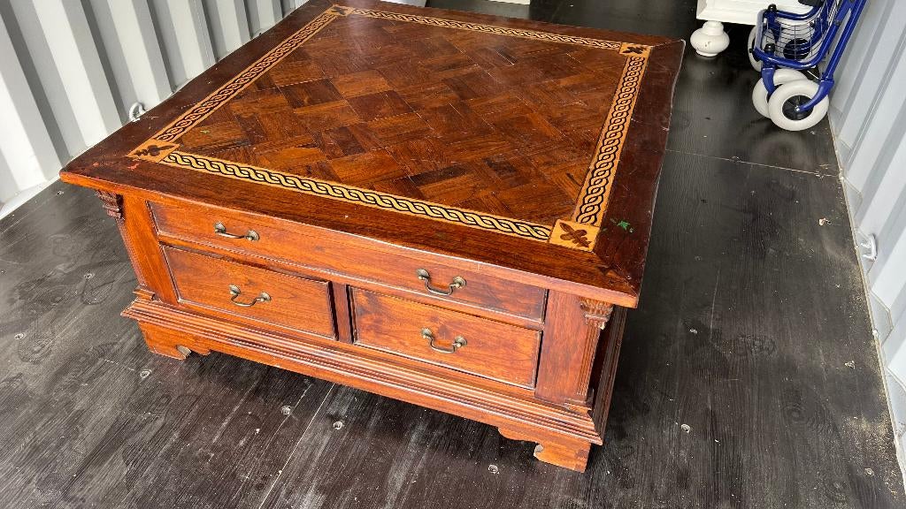 Salontafel 1.00x1.00 meter volhout met inleg, Ophalen, Vierkant, 100 tot 150 cm, 50 tot 100 cm