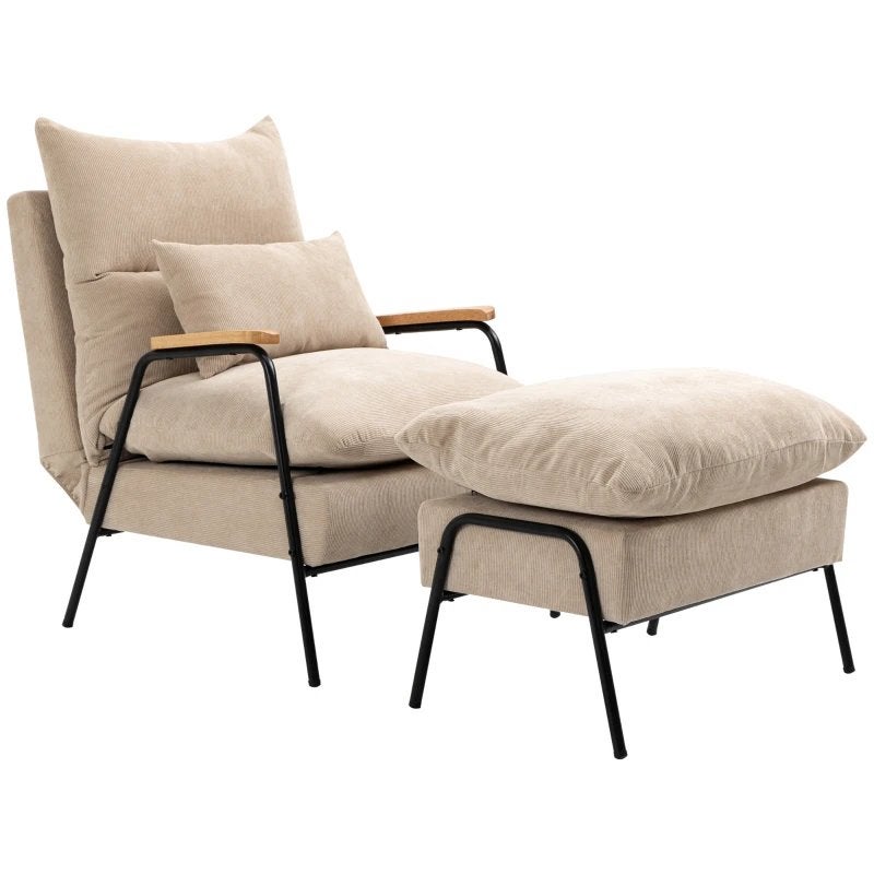 HOMCOM Relaxstoel met Voetenbank - Beige, Huis en Inrichting, Fauteuils, Ophalen, Nieuw, 75 tot 100 cm, Stof