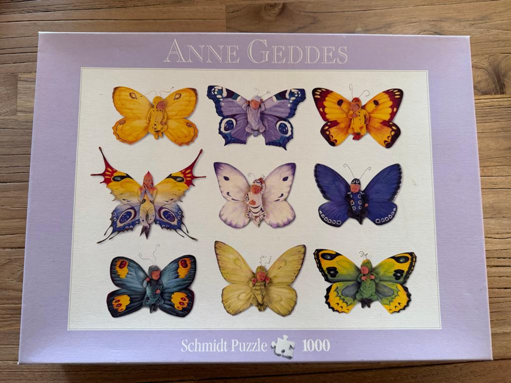 Anne Geddes Puzzel - Vlinders (1000 stukjes), Ophalen of Verzenden, 500 t/m 1500 stukjes, Gebruikt, Legpuzzel
