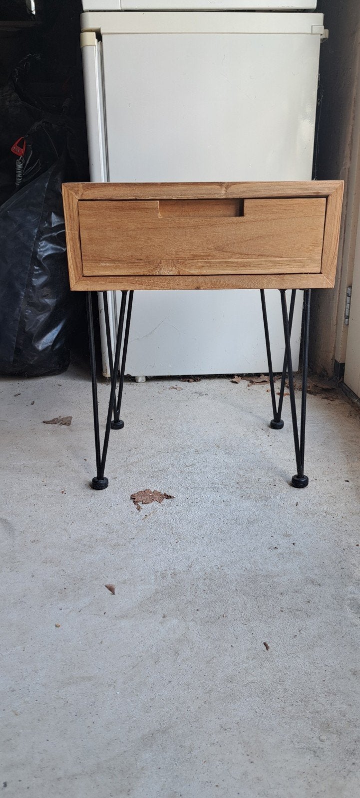Houten kastje met lade en metalen poten, 45 tot 60 cm, Gebruikt, Modern, Industrieel, Rechthoekig