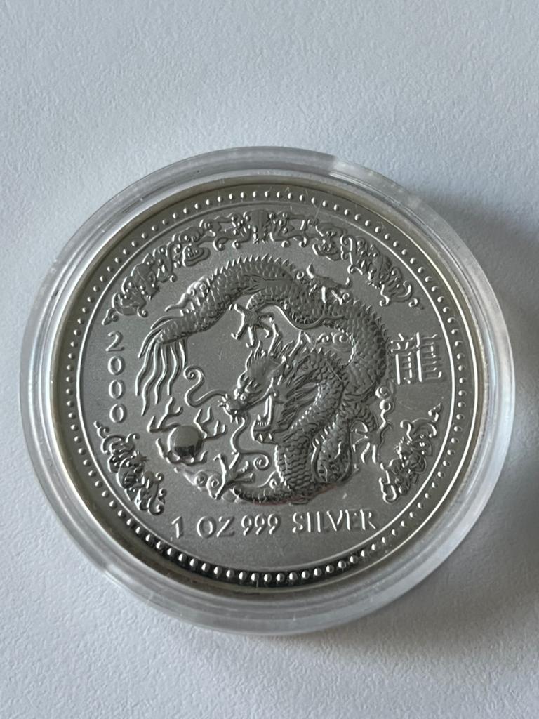 Zeldzame zilveren 1oz munt Lunar serie I Dragon 2000 Draak, Verzenden, Zilver