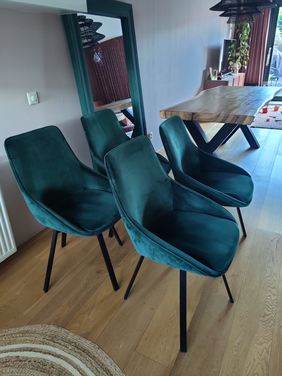 4x By-Boo Groene eetkamerstoelen, Ophalen, Gebruikt, Overige kleuren, Stof
