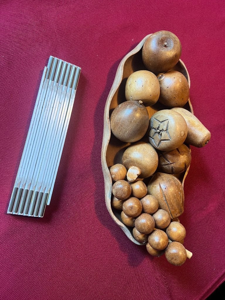 Fruitschaal met fruit uit hout, Ophalen, Schaal, Zo goed als nieuw, Handgemaakt