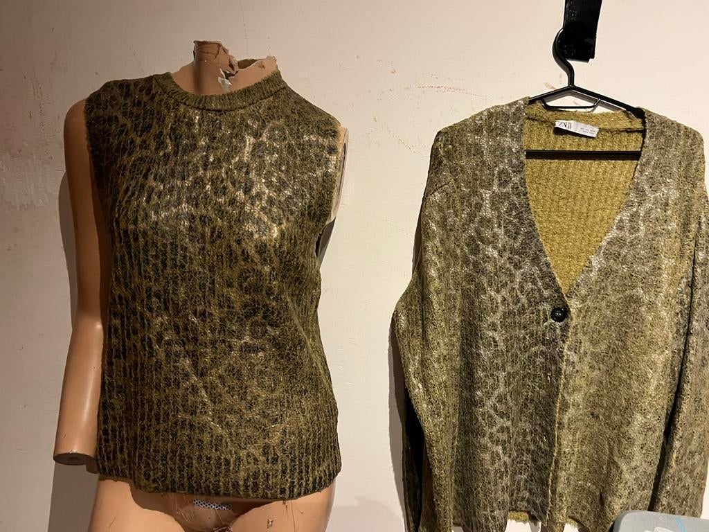 ZARA twinset maat L groenbruin zgan, F, F, Zara, Ophalen of Verzenden
