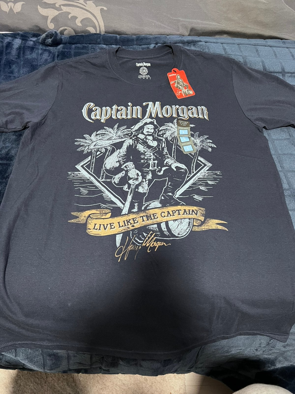 Vintage Captain Morgan T-shirt NIEUW - MAAT L, Ophalen of Verzenden, Zo goed als nieuw, Maat 52/54 (L), Blauw