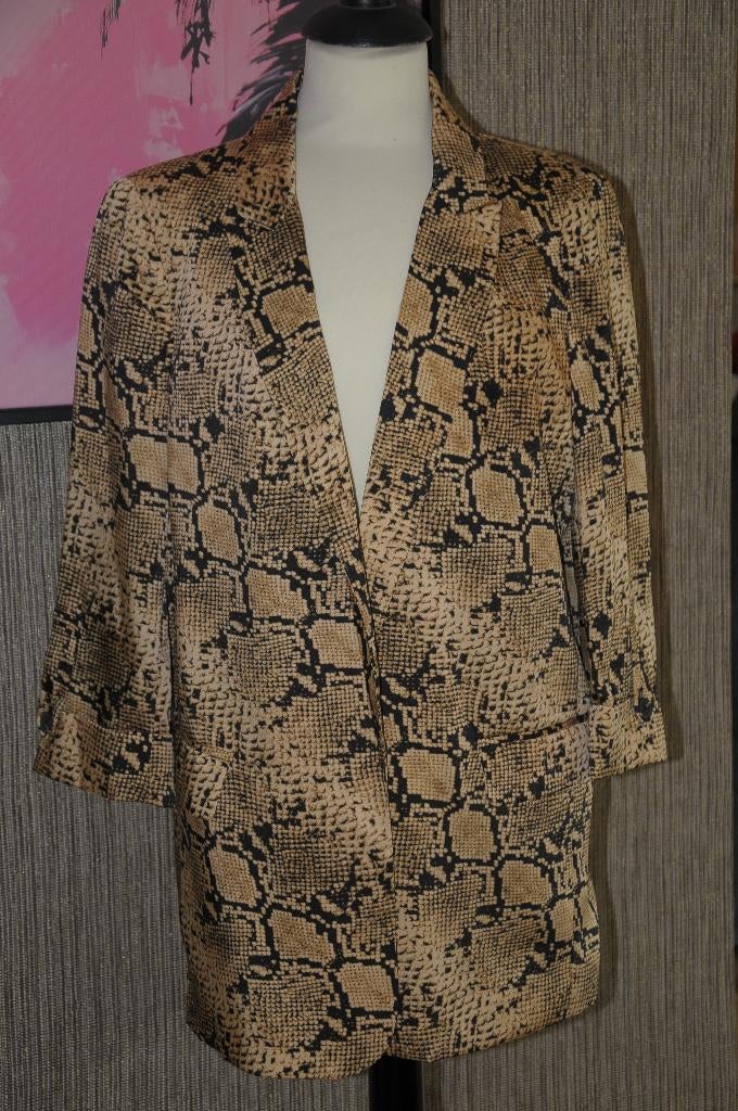 Mooie satijnen blazer met slangenprint van Only, 38, ZGAN!!, Kleding | Dames, Maat 38/40 (M), Only, Bruin, Ophalen of Verzenden
