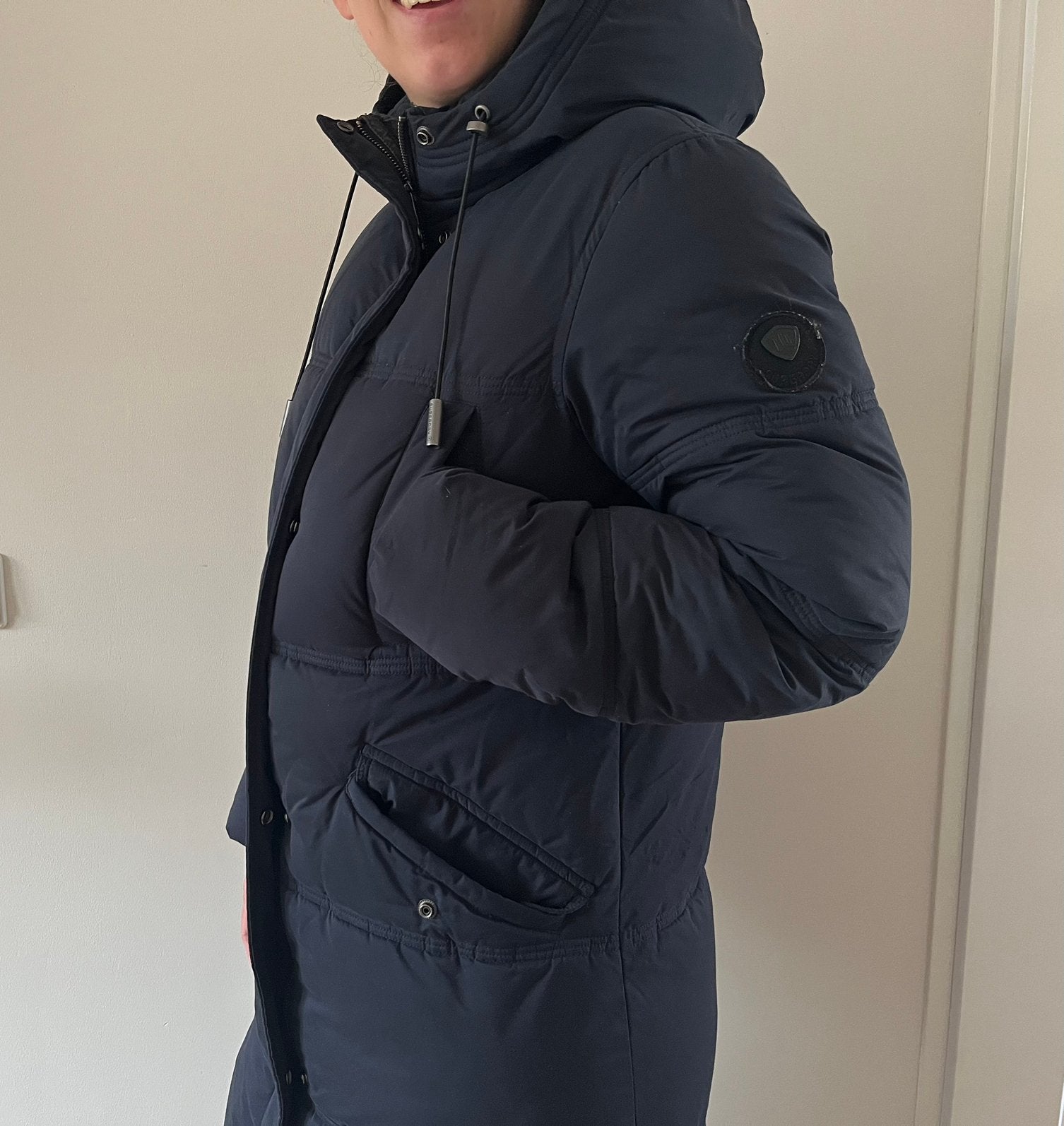 Winterjas Superdry S/M, Ophalen of Verzenden, Gedragen, Maat 38/40 (M), Blauw