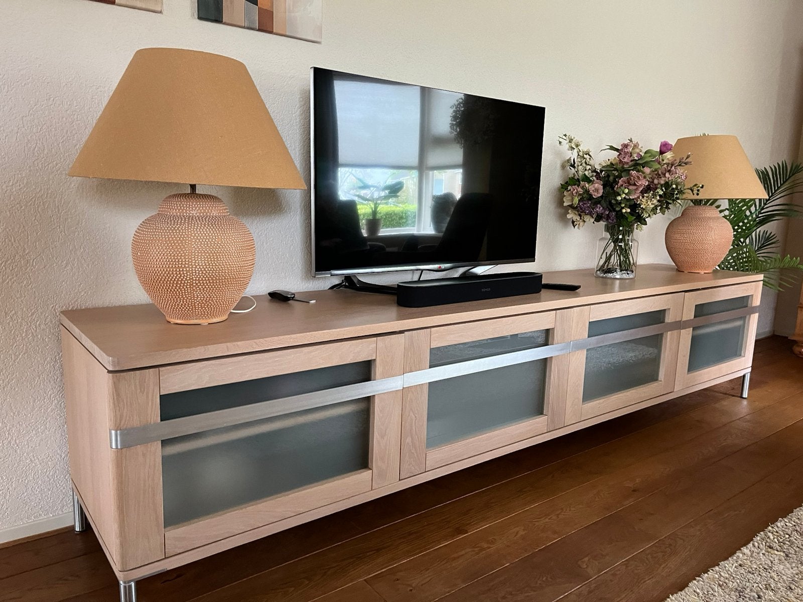Groot tv meubel wegens verhuizing te koop, Ophalen, Gebruikt, 200 cm of meer, Eikenhout