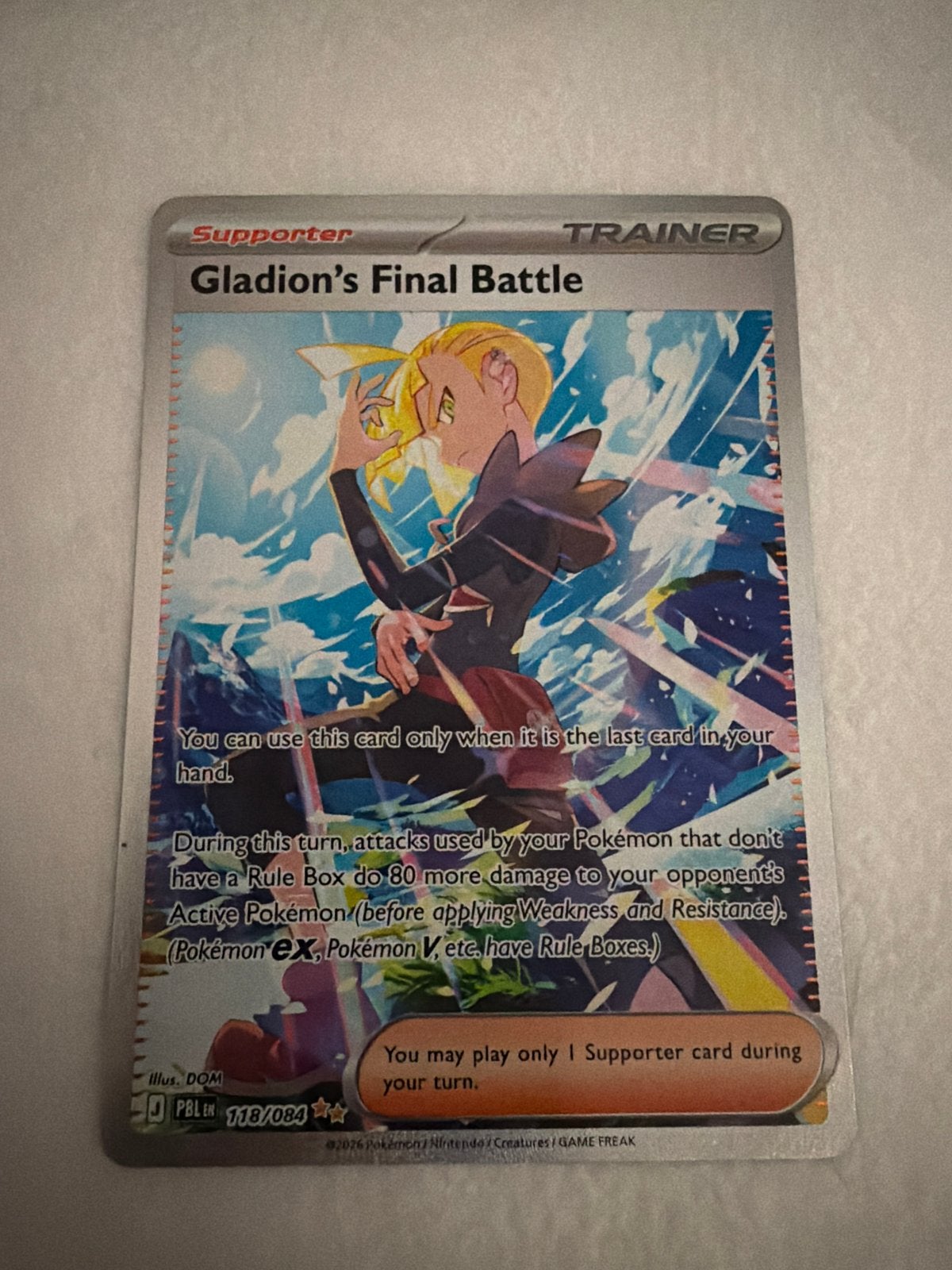 Gladion's Final Battle Supporter Trainer Kaart Pokémon, Verzenden, Zo goed als nieuw, Losse kaart