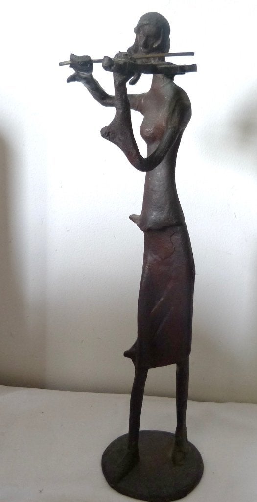 violiste, bronzen beeld, Antiek en Kunst, Ophalen of Verzenden, 31 cm, Beeld, Overige materialen