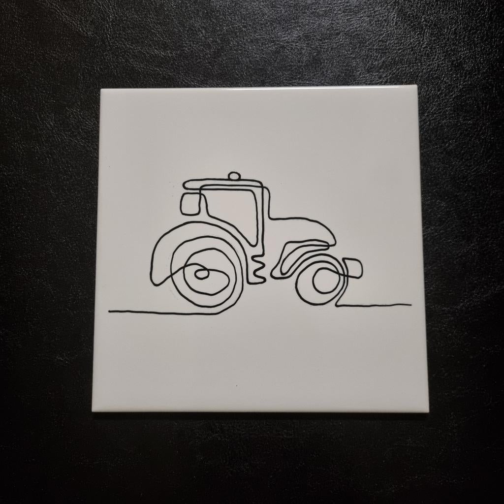 Tegeltje lijntekening lijn tekening tractor trekker, Ophalen of Verzenden