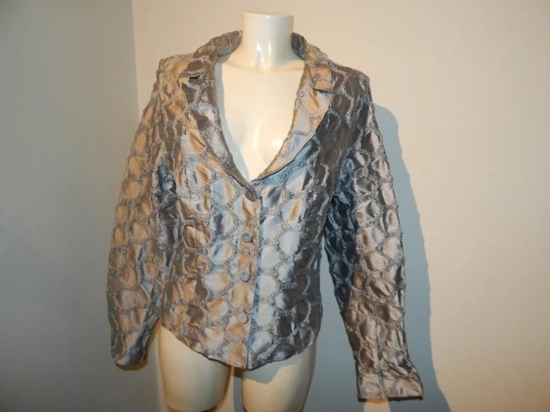 Moq zuiver zijde zilver jasje blazer lichte glans mt 46