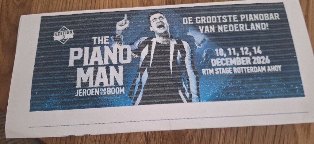 2 tickets, goede zitplaatsen, the Pianoman Jeroen vd Boom, Ophalen of Verzenden, Nieuw, Overige typen