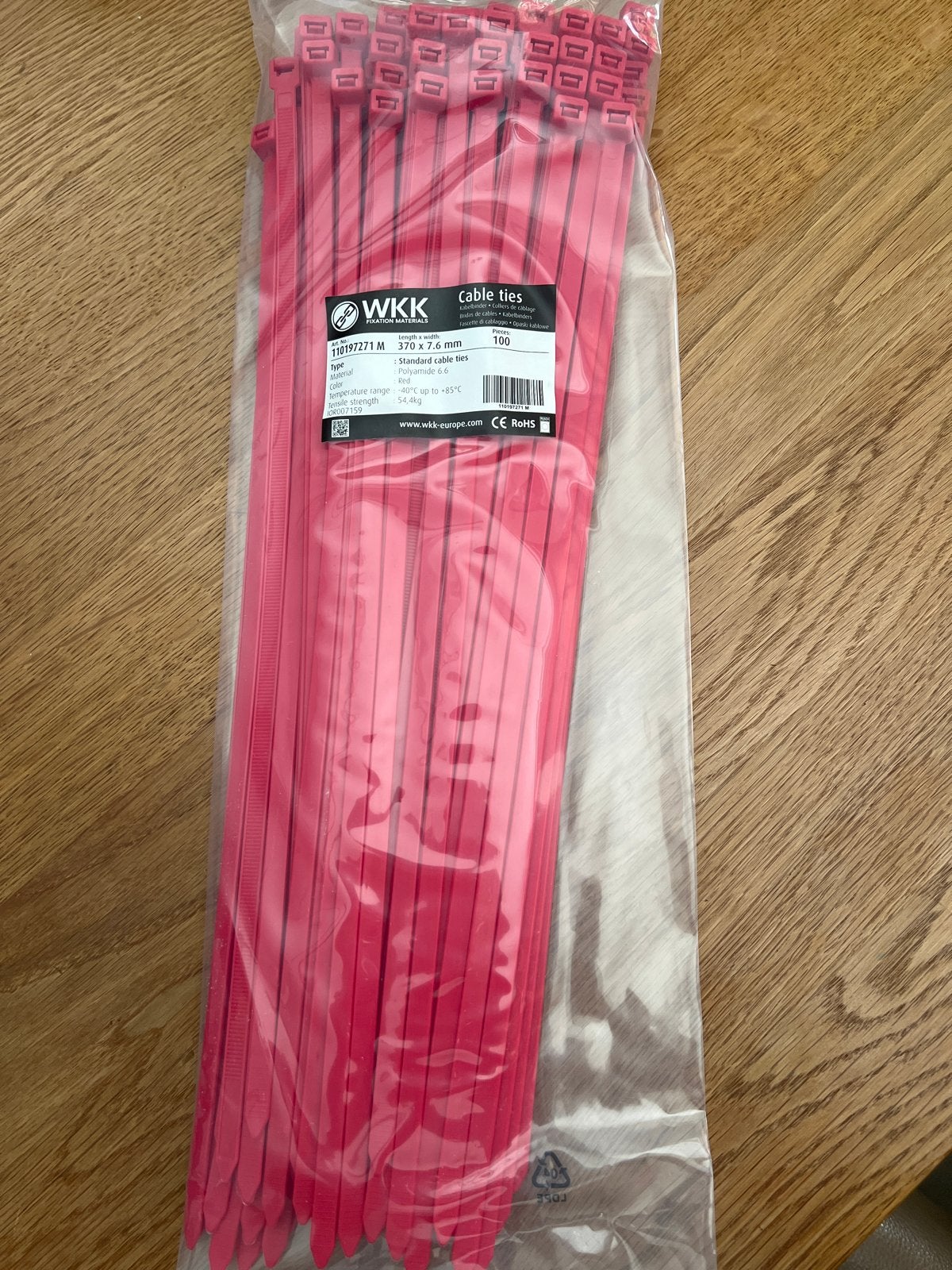 WKK Kabelbinders Rood 370 x 7.6 mm - 100 stuks, Ophalen of Verzenden, Nieuw, Overige merken, Overige typen