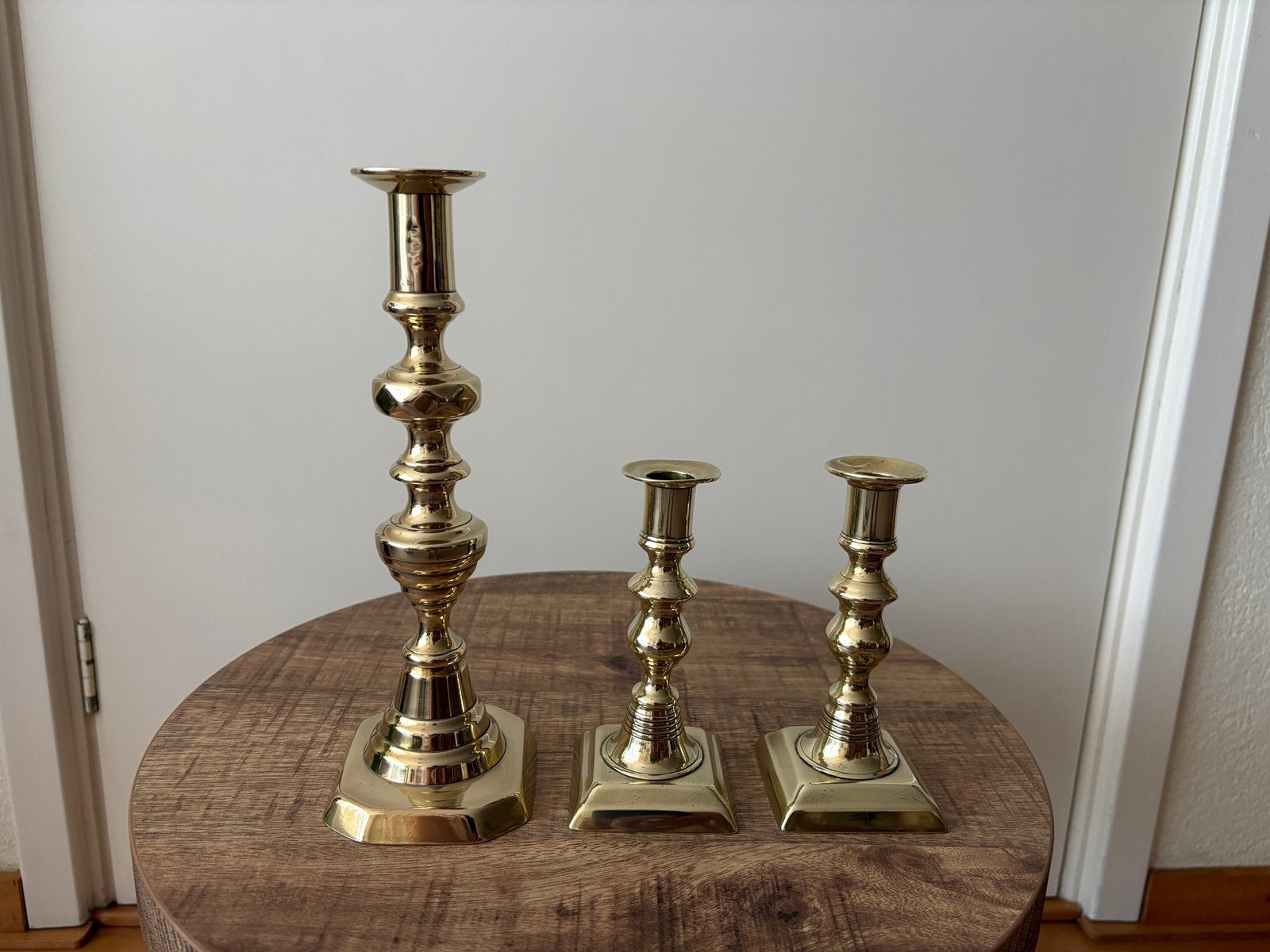 Antieke geel koperen kandelaars, Antiek en Kunst, Antiek | Kandelaars, Ophalen of Verzenden, Koper of Brons