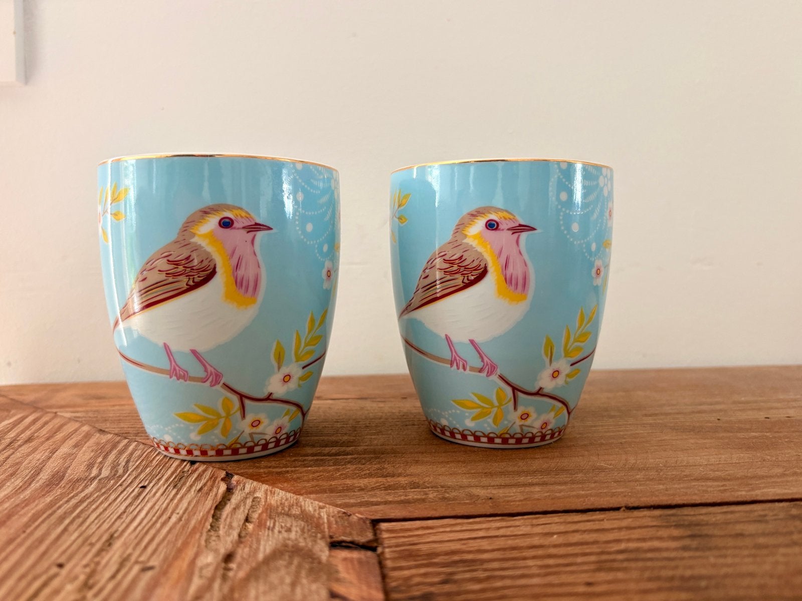 Set van 2 Pip Studio mokken met vogelprint, Pip Studio, Zo goed als nieuw, Modern, Porselein