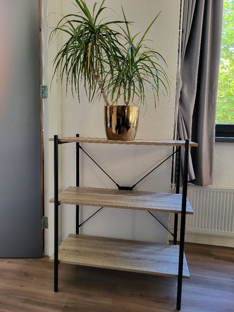 Wandrek 3 schappen licht eiken kleur/zwart, Ophalen, Met plank(en), 50 tot 100 cm, Zo goed als nieuw