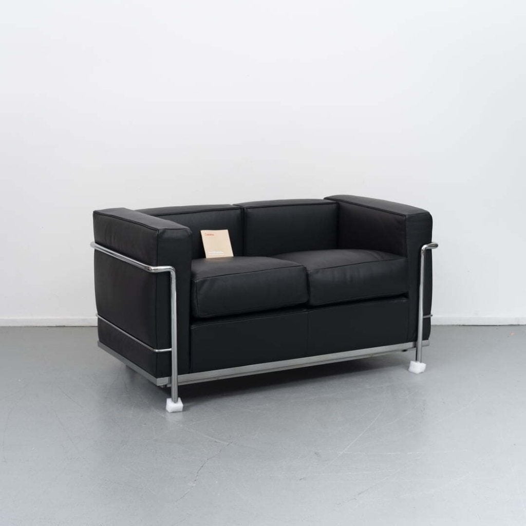Cassina LC2 Bank 2-Zits Zwart Leer, Niet ingevuld, Nieuw, Niet ingevuld, Niet ingevuld