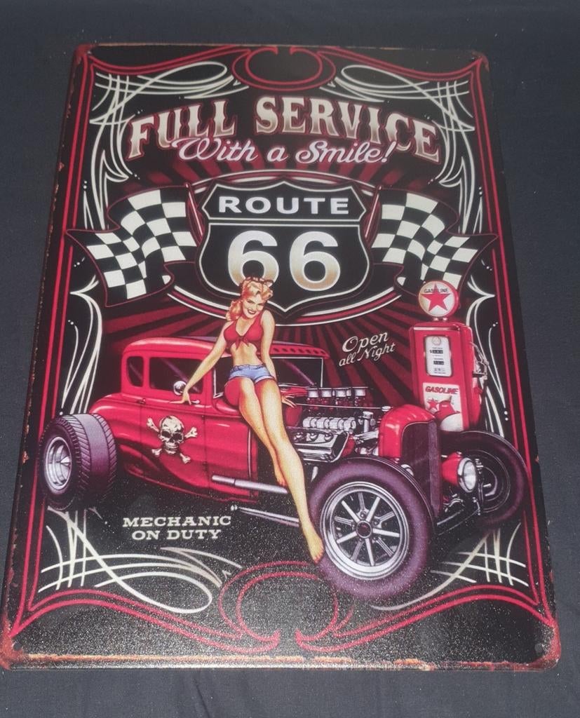 Wandbord met route 66 thema, perfect voor de man cave., Verzamelen, Merken en Reclamevoorwerpen, Ophalen of Verzenden, Nieuw, Reclamebord