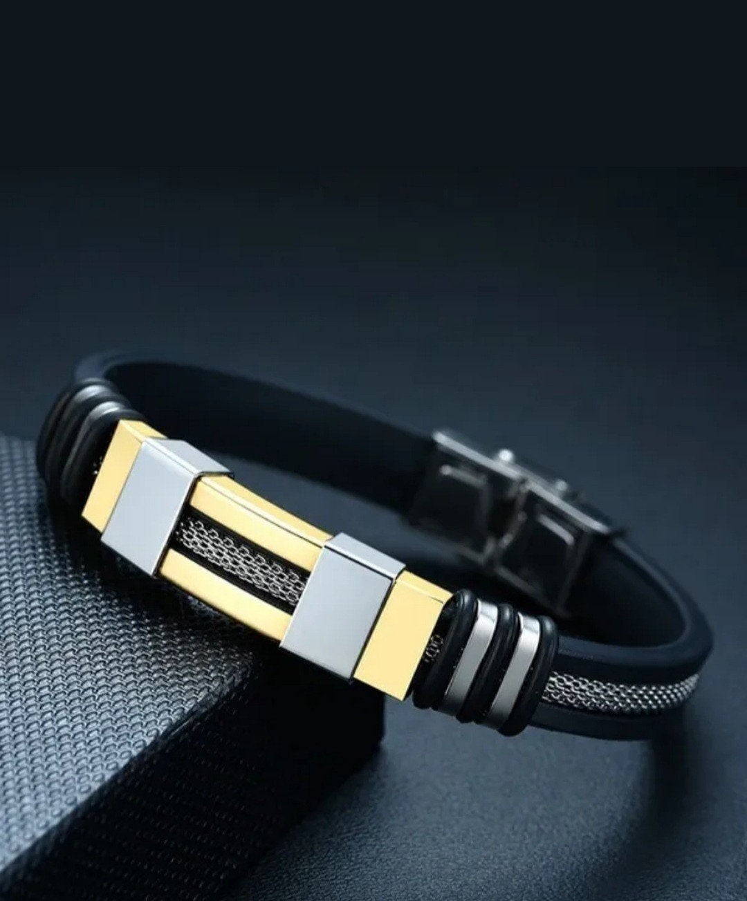 Exclusieve Herenarmband Zwart/Goud/Zilver, Ophalen of Verzenden, Nieuw, Zwart