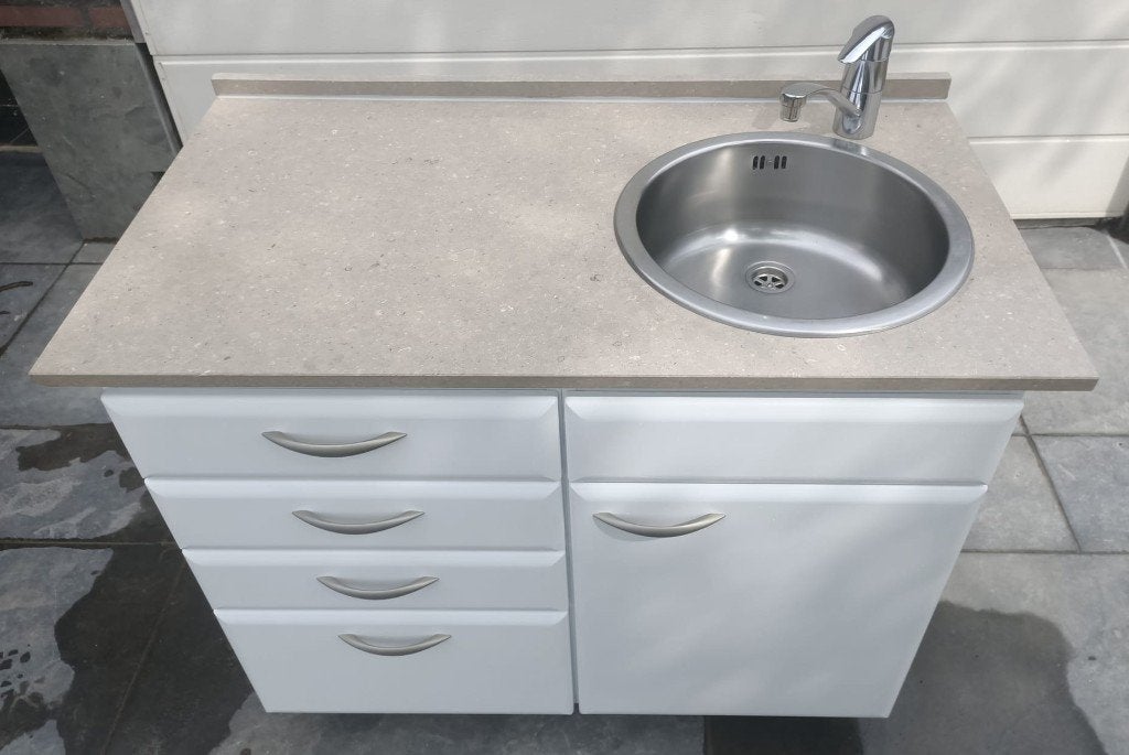 keuken graniet aanrechtblad,buitenkeuken,kitchenette pantry, Ophalen, 100 tot 150 cm, Wit, Zo goed als nieuw