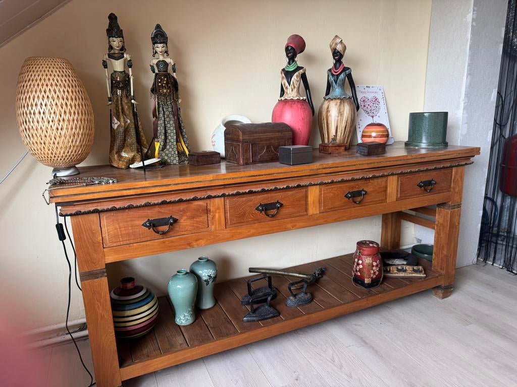 Houten meubel, Huis en Inrichting, Ophalen, Teakhout, Zo goed als nieuw, 150 tot 200 cm