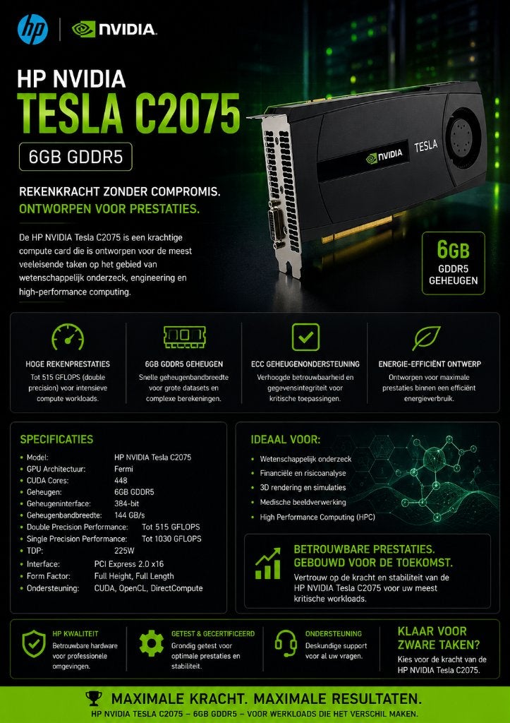 Nvidia Tesla C2070 6GB, Computers en Software, Videokaarten, PCI-Express 2, Ophalen of Verzenden, DVI, Nvidia