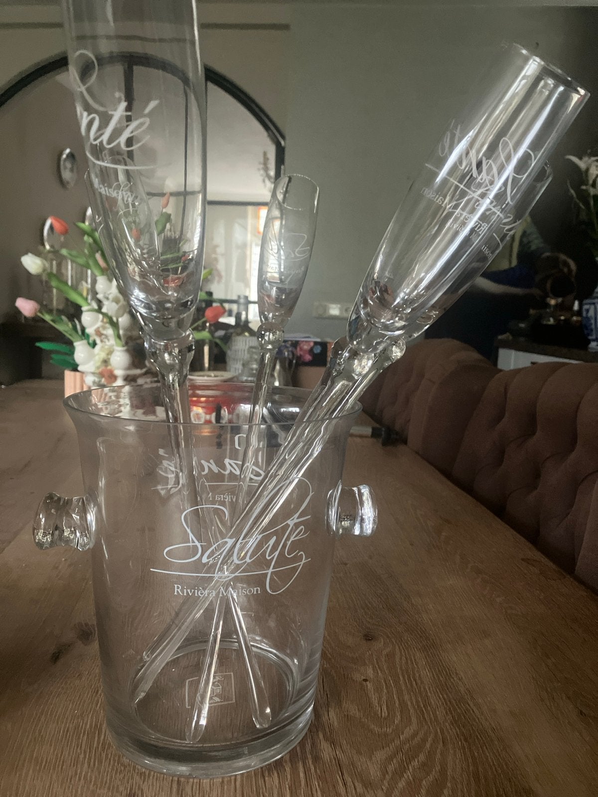 Riviera Maison ijsemmer met champagneglazen, Ophalen, Zo goed als nieuw, Riviera Maison, Glas