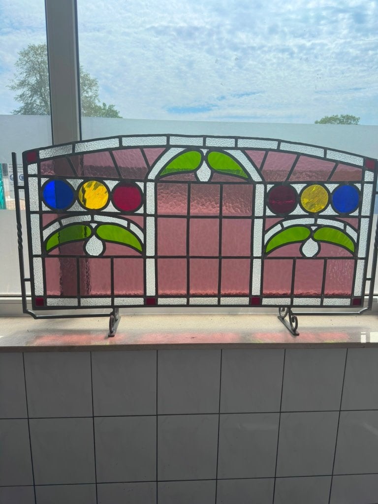 Antiek Glas in Lood Raamscherm / Haardscherm - Jugendstil, Ophalen