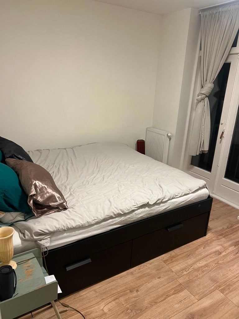 IKEA BED AND FRAME, Zwart, Tweepersoons, Ophalen of Verzenden, Zo goed als nieuw