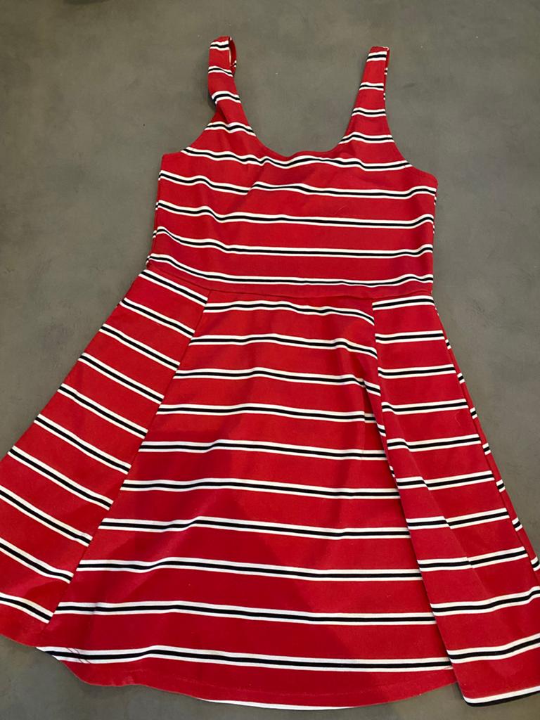 Jurk urk design rood wit zwart met strepen, maat 40 (M), Ophalen of Verzenden, Zo goed als nieuw, Maat 38/40 (M), Rood