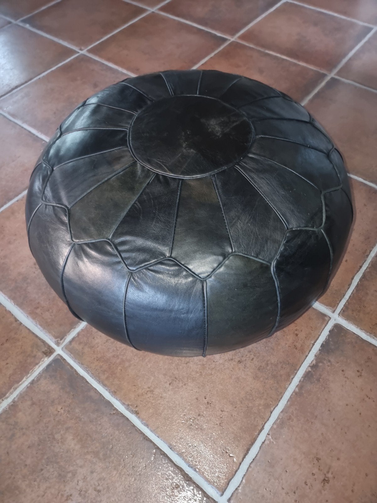 zwarte leren poef voetenzak, Ophalen, Minder dan 50 cm, Rond, Leer