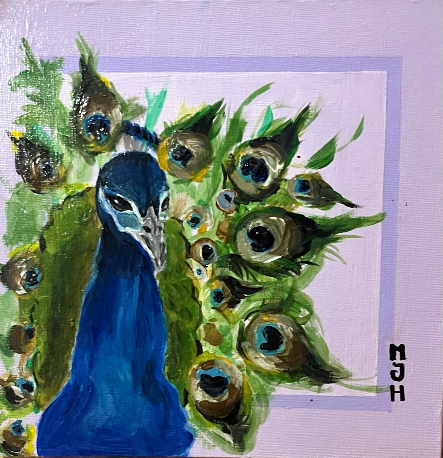 Handgeschilderd Pauw Schilderij op Canvas - Origineel Kunstw, Acrylverf, Handgeschilderd, Ophalen of Verzenden, Dieren
