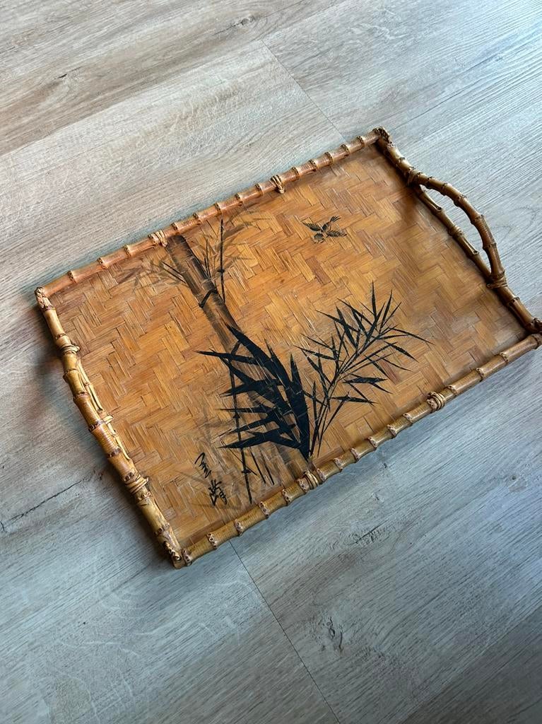 Bamboe dienblad vintage Aziatisch, Huis en Inrichting, Ophalen of Verzenden, Gebruikt, Rechthoekig, Hout