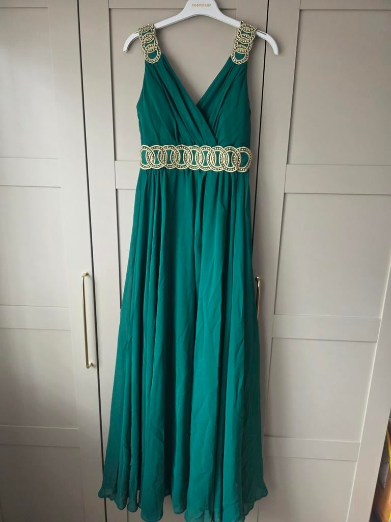 Elegante Groene Avondjurk met Gouden Details, Kleding | Dames, Gelegenheidskleding, Zo goed als nieuw, Galajurk, Maat 38/40 (M)
