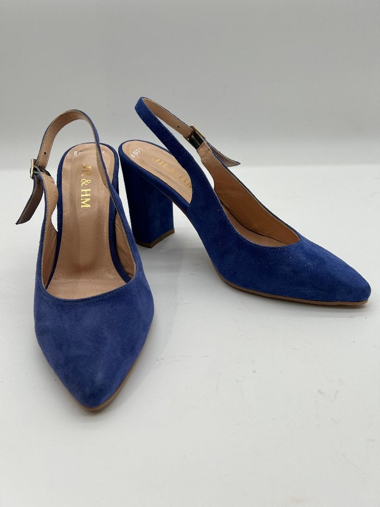 JR & HM, maat 37 Trendy blauwe suède slingback   ., Nieuw, Sandalen of Muiltjes, JR & HM, Verzenden