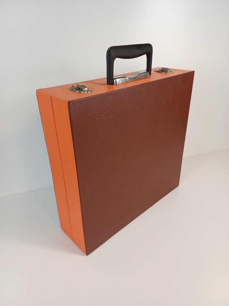 Oranje-bruine VINTAGE platenkoffer origineel jaren ’70 RETRO, Verzamelen, Retro, Ophalen of Verzenden, Huis en Inrichting