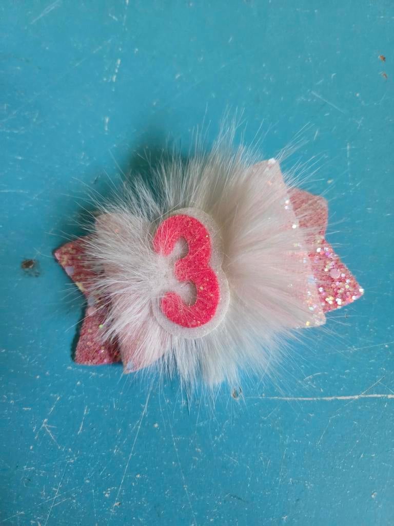Roze haarclip met nummer 3 en glitter voor meisjes, Ophalen